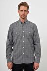  Erkek Gri Trend Oduncu Ekoseli Düğmeli Yaka Regular Fit Gömlek