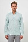  Erkek Su Yeşili Pamuk Çizgili-Panolu İtalyan Yaka Regular Fit Gömlek