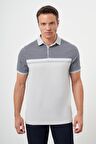  Erkek Gri Trend Çizgili Polo Yaka Dynamic Fit T-Shirt