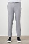  Erkek Gri Poliviskon Trend Desenli Lastikli Slim Fit Pantolon