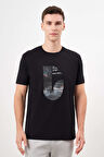  Erkek Siyah Trend Süprem Baskılı Bisiklet Yaka Dynamic Fit T-Shirt