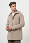  Erkek Bej Poliamit Çıtçıtlı Kapüşonlu Mont