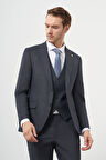  Erkek Lacivert Poliviskon Trend Yelekli Desenli Slim Fit Sivri Yaka Takım Elbise