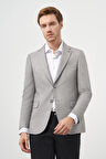  Erkek Gri Poliviskon Slim Fit Mono Yaka Klasik Ceket