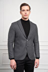  Erkek Siyah Dokuma Slim Fit Dar Kesim Mono Yaka Ceket