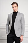  Erkek Gri Yünlü Desenli Dynamic Fit Rahat Kesim Mono Yaka Ceket