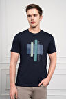  Erkek Lacivert Trend Bisiklet Yaka Dinamik Fit Pamuk T-Shirt
