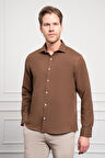 Erkek KAHVE Trend İtalyan Yaka  Slim Fit Dar Kesim Gömlek