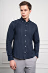  Erkek Lacivert Kışlık Dynamic Fit Düğmeli Yaka Gömlek