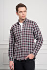  Erkek Gri Kışlık Düğmeli Yaka Regular Fit Gömlek