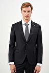  Erkek Siyah Yünlü Platinium Düz Desen Slim Fit Mono Yaka Takım Elbise