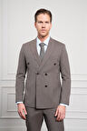  Erkek KAHVE Trend Slim Fit Sivri Yaka Kruvaze Takım Elbise