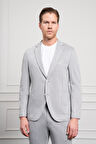  Erkek Gri Poliviskon Trend Örme Çizgili Slim Fit Mono Yaka Takım Elbise