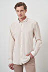  Erkek Bej Pamuk Trend Slim Fit Düğmeli Yaka Gömlek