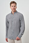  Erkek Gri Pamuk Trend Slim Fit Düğmeli Yaka Gömlek