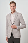  Erkek Bej Örme Desenli Slim Fit Mono Yaka Ceket