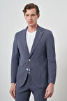  Erkek Lacivert Poliviskon Trend Çizgili Slim Fit Mono Yaka Takım Elbise