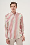  Erkek Kiremit Pamuk Trend Dynamic Fit Düğmeli Yaka Gömlek