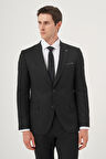  Erkek Siyah Poliviskon Basic Jakarlı Slim Fit Sivri Yaka Takım Elbise