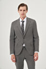  Erkek Füme Poliviskon Trend Çizgili Slim Fit Mono Yaka Çift Kapak Cepli Takım Elbise