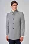  Erkek Gri Yünlü Düz Dynamic Fit Hakim Yaka Kaban