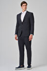  Erkek Lacivert Yünlü Trend Desenli Dynamic Fit Mono Yaka Takım Elbise