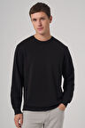  Erkek Siyah Basic Bisiklet Yaka Sweatshirt