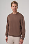  Erkek KAHVE Basic Bisiklet Yaka Sweatshirt