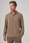  Erkek A-Kahverengi Trend Düğmeli Polo Yaka Sweatshirt