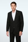  Erkek Siyah Yünlü Düz Slim Fit Sivri Yaka Takım Elbise