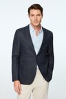  Erkek Lacivert Keten Trend Desenli Slim Fit Ceket