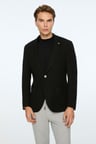  Erkek Siyah Poliviskon Trend Desenli Slim Fit Ceket