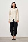 Keten Dokulu Katlı Bej Tunik