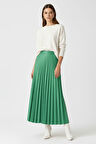 Mizalle Deri Görünümlü Piliseli Yeşil  Maksi Etek