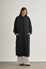 Mizalle Keten Dokulu Verev Cepli Siyah Uzun Tunik