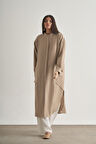 Mizalle Keten Dokulu Verev Cepli Taş Rengi Uzun Tunik