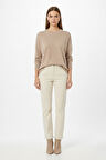 Mizalle Ekstra Oversize Düşük Kol Basic Bej Rengi İnce Triko Kazak