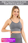 Özel Üretim Göğüs Toparlayıcı Sarkma Önleyen Spor Günlük İnce İp Askılı Pedli Fitilli Crop Büstiyer
