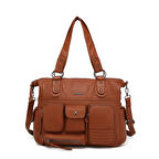 Yıkama Deri Omuz Askılı Kadın Çantası 21K Barcelona 1926