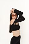 Crop Model Askılı Uzun Kol Molly Bluz Siyah