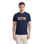 Erkek Bisiklet Yaka Pamuklu Baskılı Tişört 4155