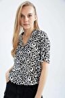 DeFacto Coool Regular Fit Pijama Yaka Desenli Kısa Kollu Gömlek Z1663AZ23SMBK27