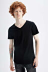 DeFacto Slim Fit Dar Kesim V Yaka Kısa Kollu %100 Pamuk Basic Tişört M4791AZ23SMBK81