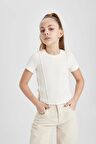 DeFacto Kız Çocuk Slim Fit Dar Kesim Bisiklet Yaka Ribana Kısa Kollu Tişört C0104A824SMER136