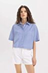 DeFacto Crop Çizgili Poplin Kısa Kollu Gömlek C8747AX24SMBE503
