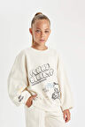 DeFacto Kız Çocuk Oversize Geniş Kalıp Bisiklet Yaka Ayıcık Baskılı Sweatshirt D0612A824AUER99
