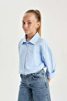 DeFacto Kız Çocuk Oversize Geniş Kalıp Poplin Uzun Kollu Basic Düz Okul Gömleği C7482A824AUBE37