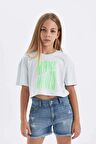 DeFacto Kız Çocuk Crop Bisiklet Yaka Baskılı Kısa Kollu Tişört D0869A824HSBE738