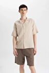 DeFacto %100 Pamuk Relax Fit Polo Yaka Pamuklu Yazlık Müslin Kısa Kollu Gömlek C7578AX24SMBG695