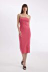 DeFacto Bodycon Vücudu Saran Straplez Fitilli Kaşkorse Midi Abiye Elbise D4440AX24HSPN628